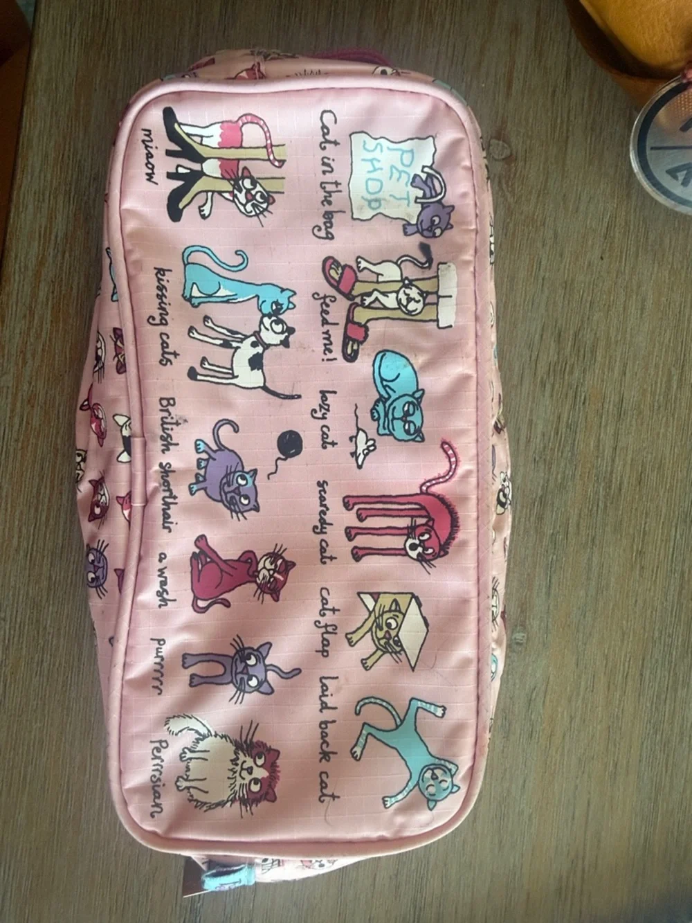 Children's Pink Cat Print Pencil Case - Cute Cartoon Design